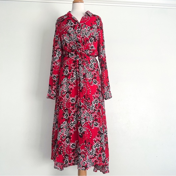 Free People | Shirt Dress | Red printed | Tough Love | Maxi | Size 12 | Boho - Picture 5 of 11